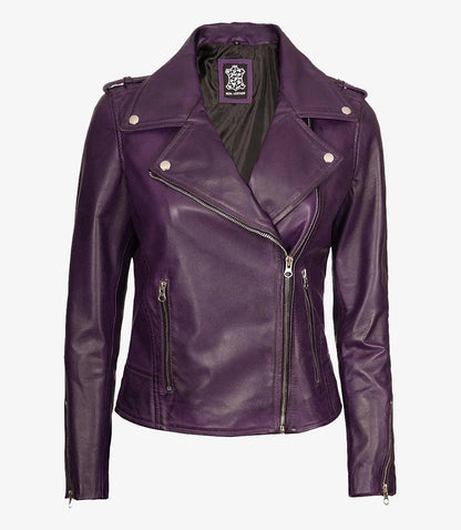 Women's Lambskin Asymmetrical Purple Biker Style Jacket