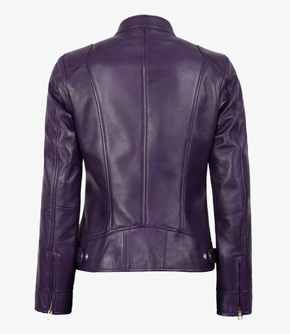 Dodge Womens Real Lambskin Leather Purple Biker Style Jacket