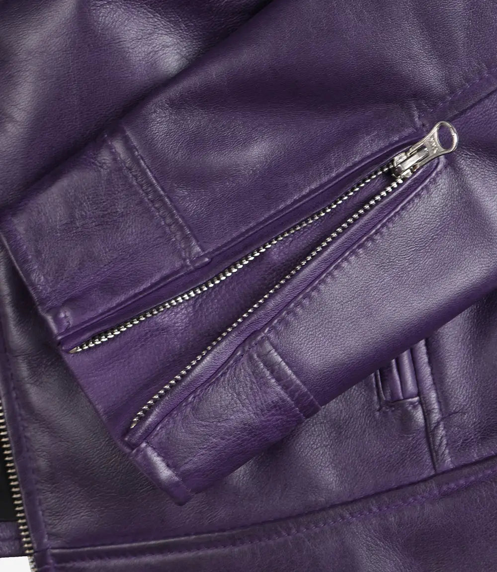 Dodge Womens Real Lambskin Leather Purple Biker Style Jacket