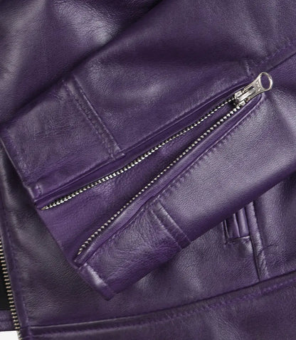 Dodge Womens Real Lambskin Leather Purple Biker Style Jacket