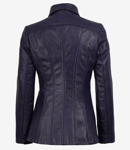 Women's Purple 3/4 Length Lambskin Coat with Shirt Collar