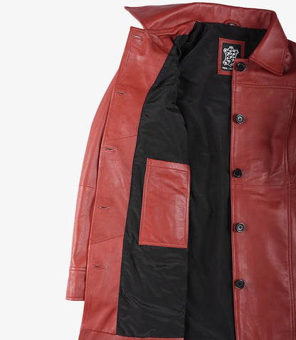 Womens Real Lambskin Leather Red Car Coat