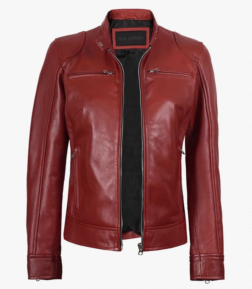 Women's Real Leather Red Biker Style Jacket
