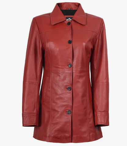 Womens Real Lambskin Leather Red Car Coat