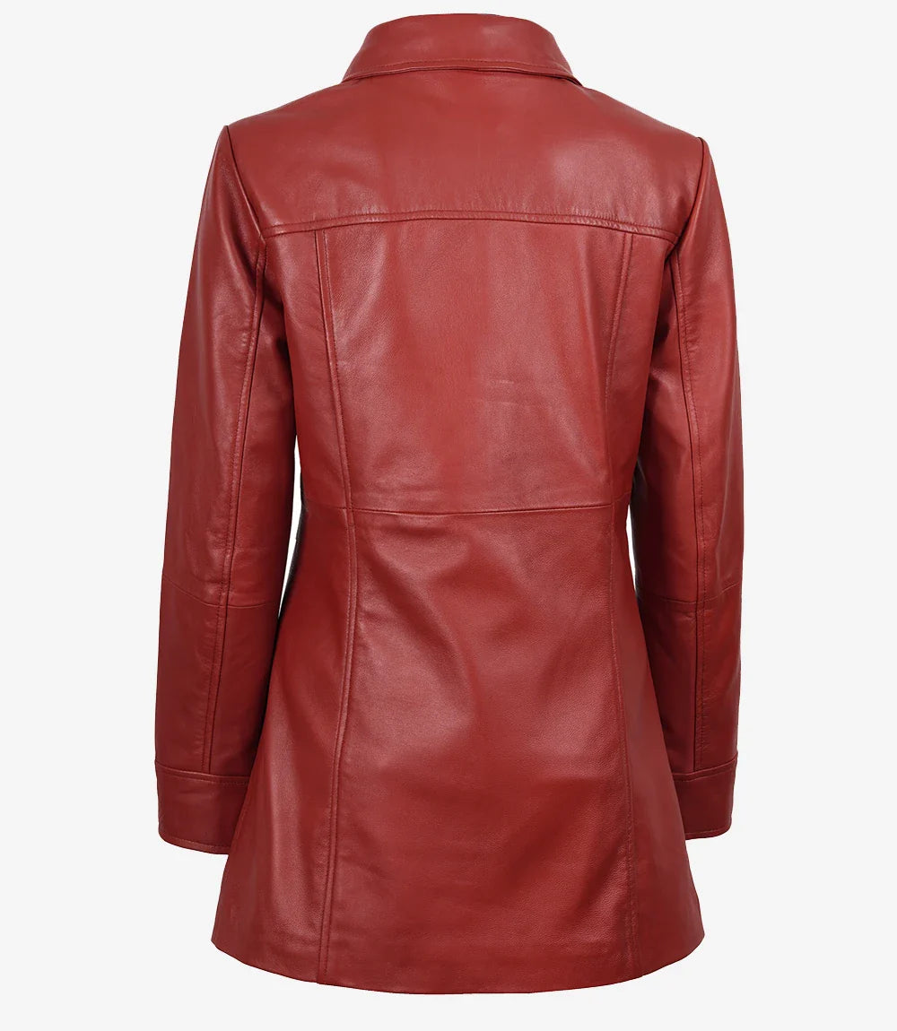 Womens Real Lambskin Leather Red Car Coat