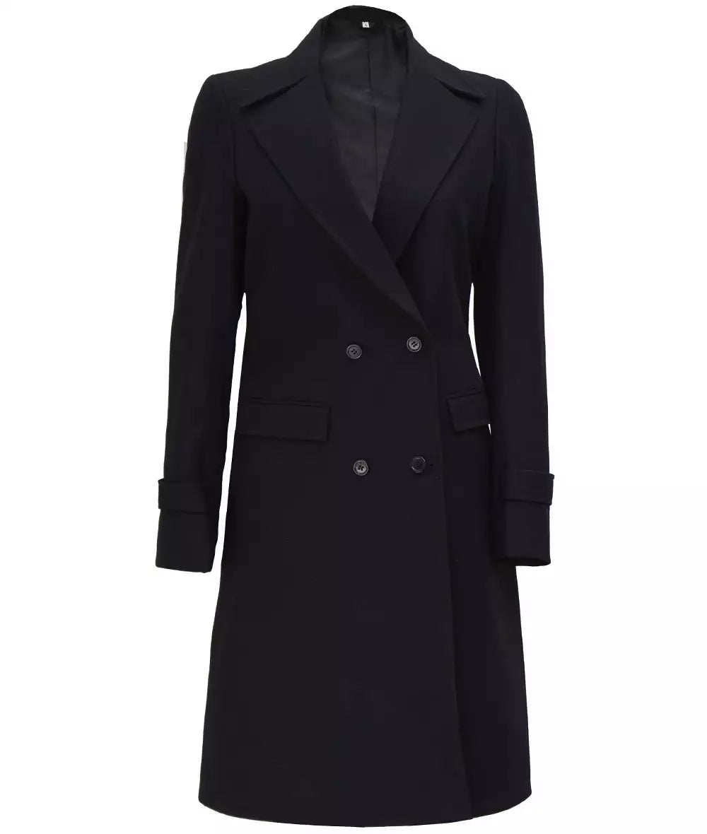 Stephany Women's Double-Breasted Black Wool Coat
