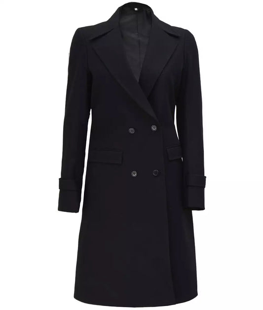 Stephany Women's Double-Breasted Black Wool Coat