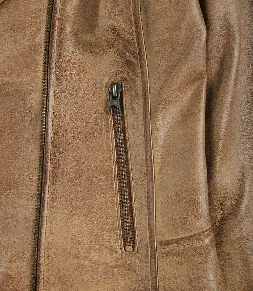 Women's Real Leather Camel Brown Biker Style Jacket