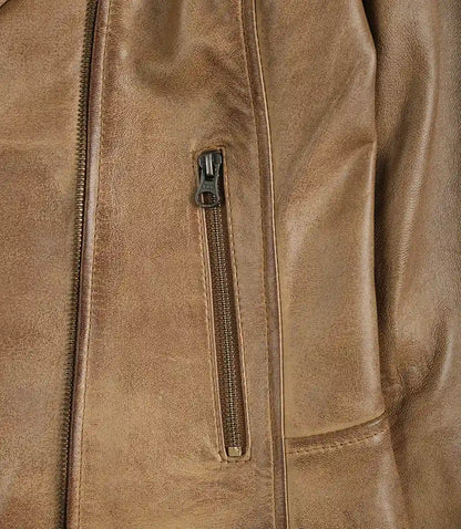 Women's Real Leather Camel Brown Biker Style Jacket