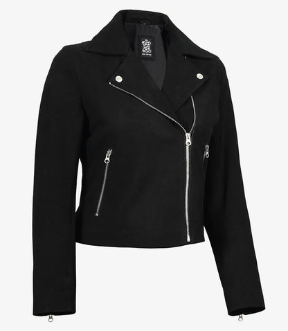 Womens Black Real Suede Biker Style Jacket
