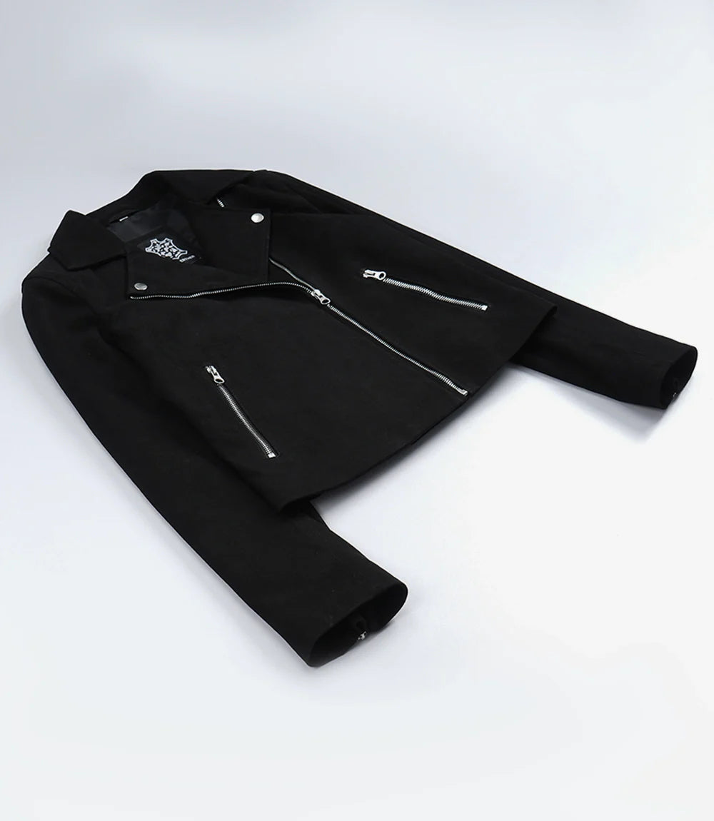 Womens Black Real Suede Biker Style Jacket
