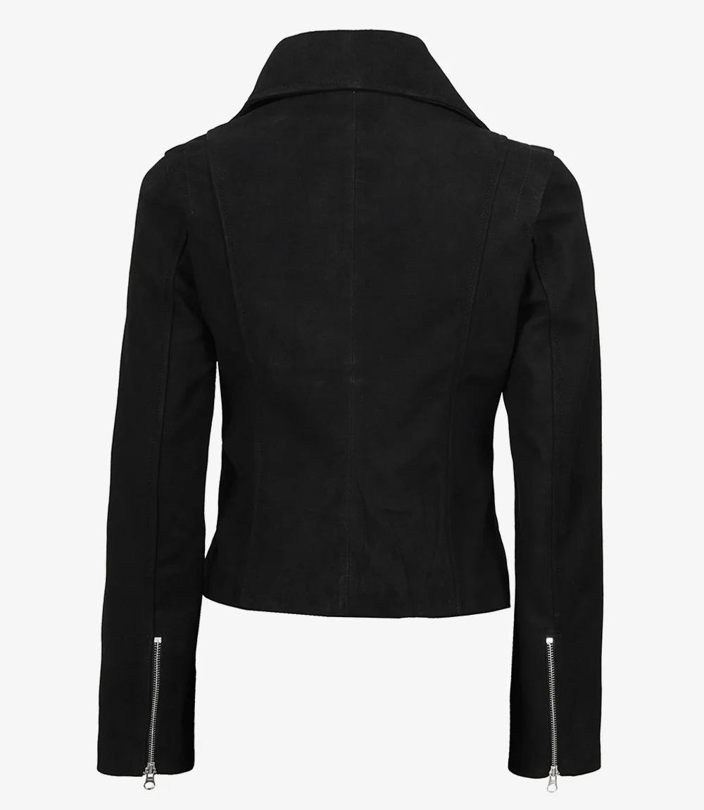 Womens Black Real Suede Biker Style Jacket