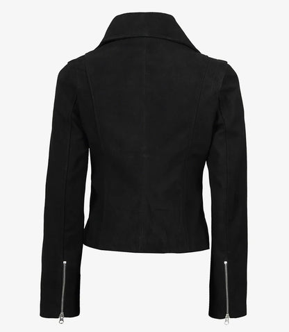 Womens Black Real Suede Biker Style Jacket