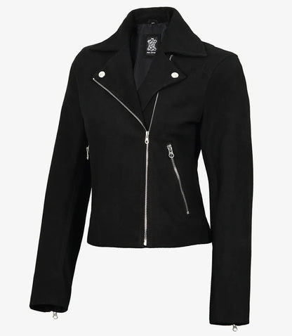 Womens Black Real Suede Biker Style Jacket