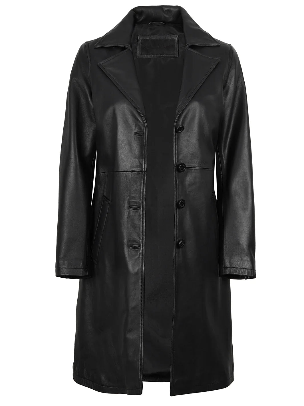 Women's 3/4 Length Black Lambskin Leather Coat