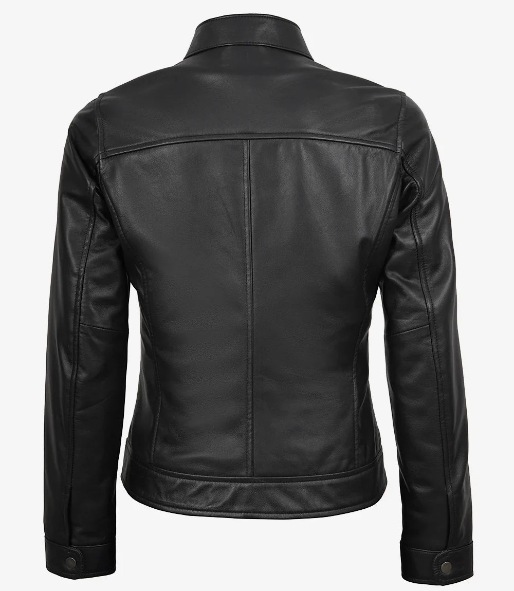 Womens Black Lambskin Biker Style Leather Jacket