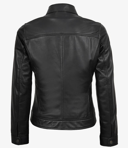 Womens Black Lambskin Biker Style Leather Jacket