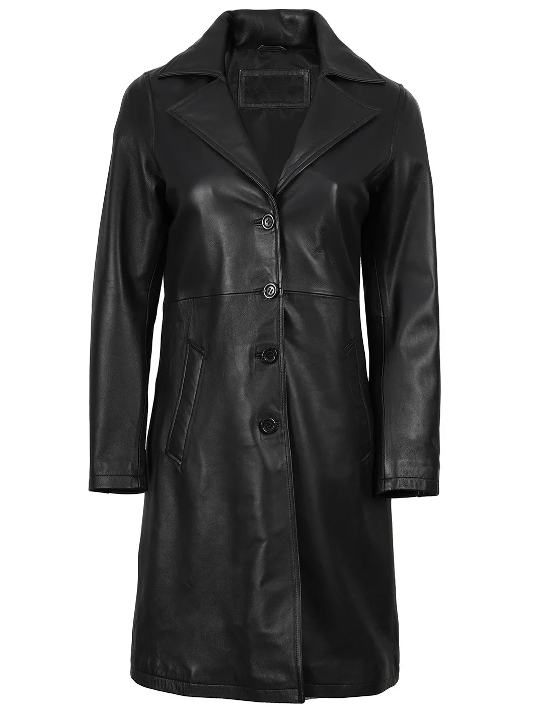 Women's 3/4 Length Black Lambskin Leather Coat