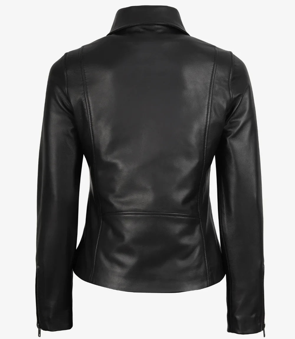 Womens Real Leather Black Harrington Jacket