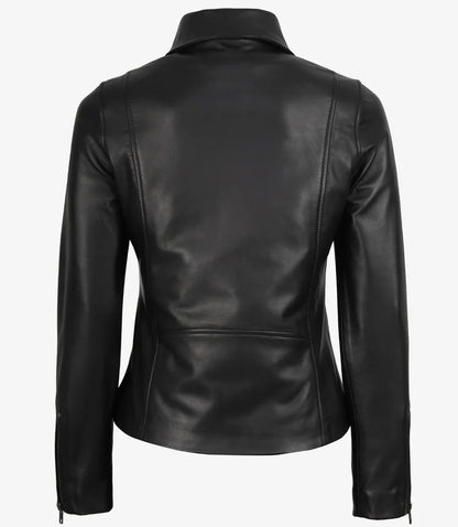 Womens Real Leather Black Harrington Jacket