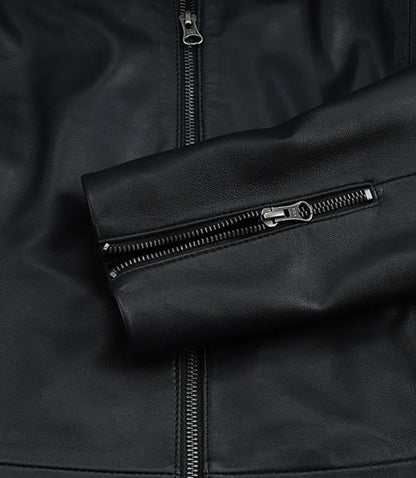 Women's Black Leather Harrington Jacket