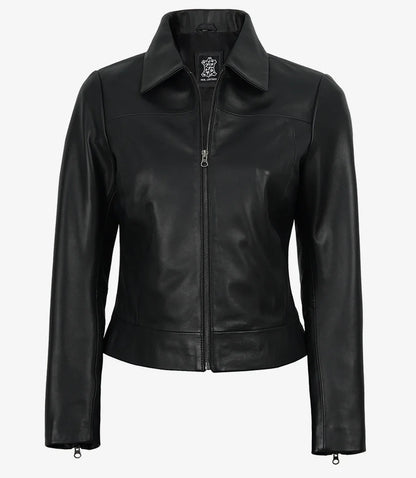 Women's Black Leather Harrington Jacket