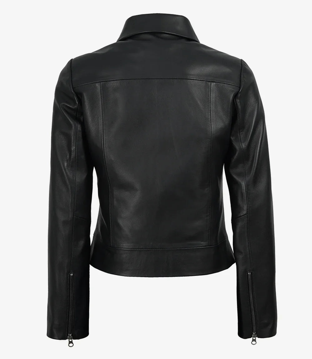 Women's Black Leather Harrington Jacket