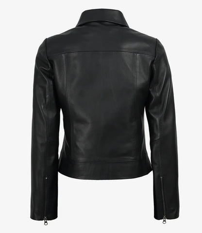 Women's Black Leather Harrington Jacket