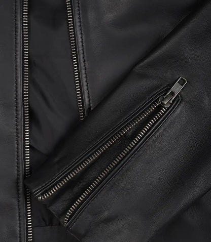 Womens Real Leather Black Harrington Jacket