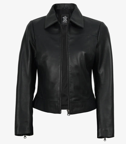 Women's Black Leather Harrington Jacket