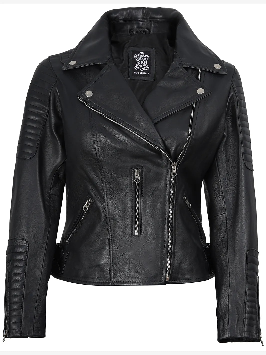 Women's Black Asymmetrical Leather Biker Jacket