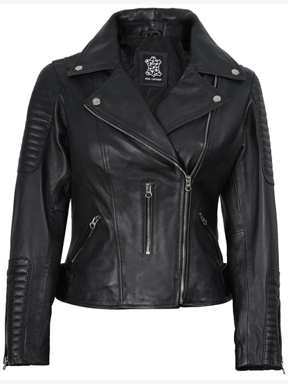 Women's Black Asymmetrical Leather Biker Jacket