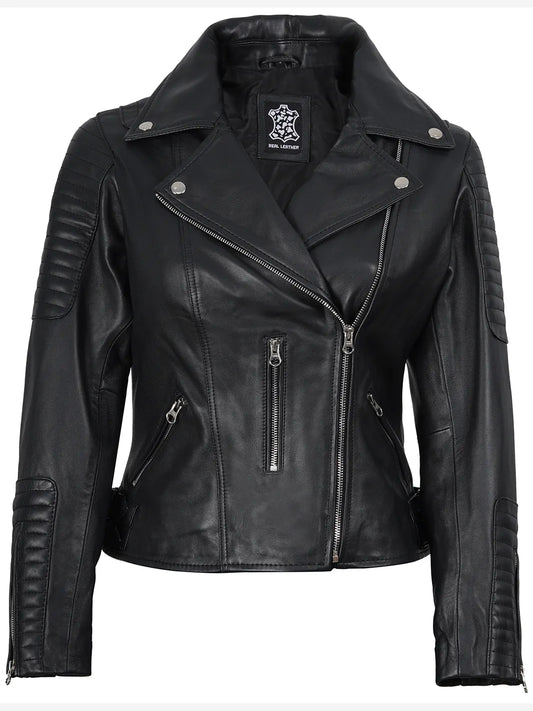 Women's Black Asymmetrical Leather Biker Jacket