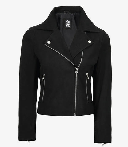 Womens Black Real Suede Biker Style Jacket