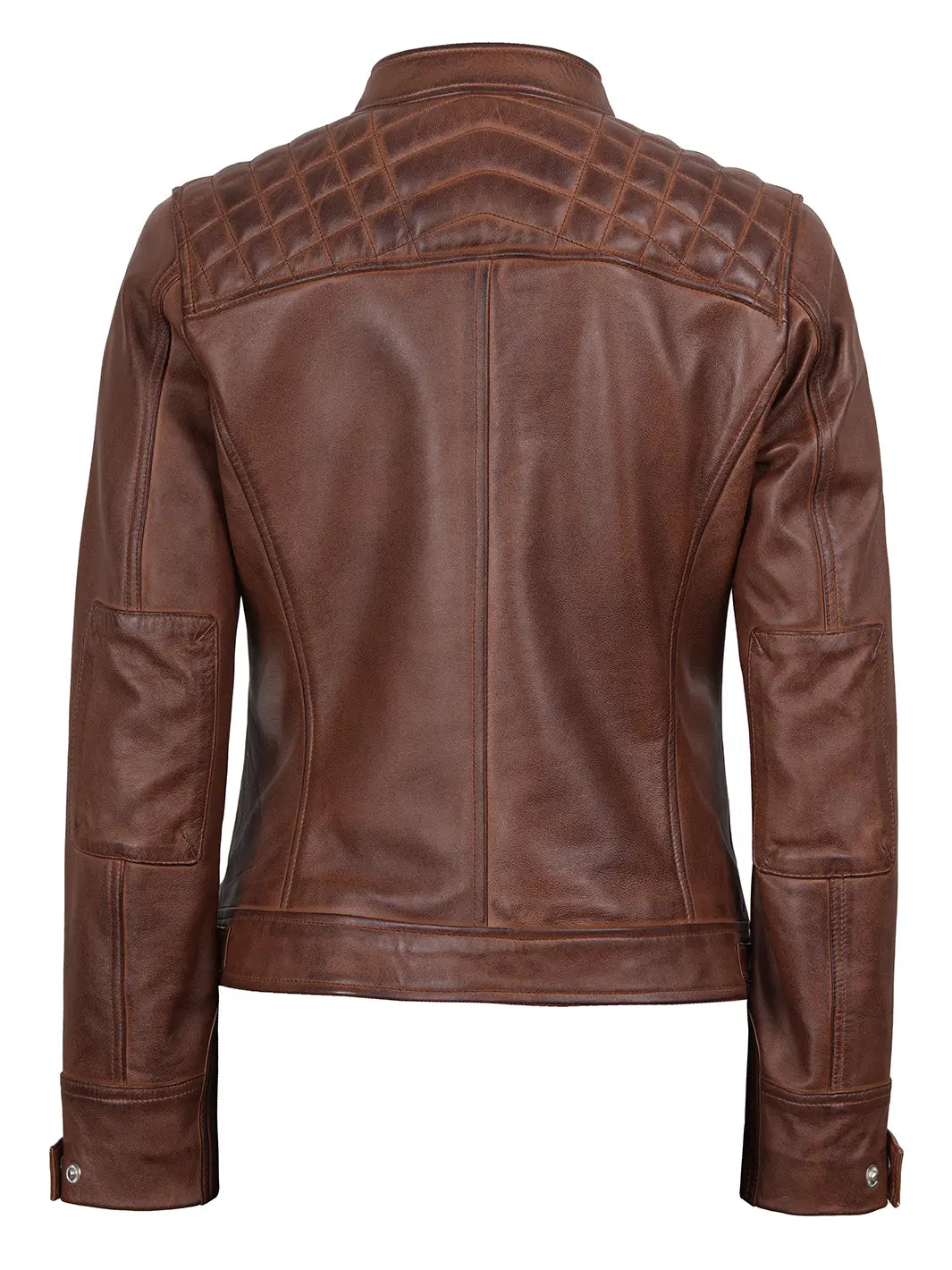 Women's Cognac Brown Leather Cafe Racer Jacket