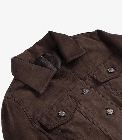 Womens' Dark Brown Faux Suede Trucker Jacket
