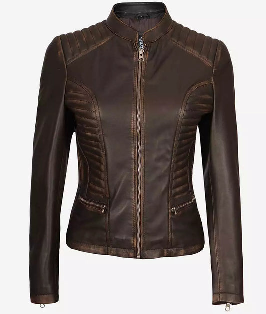 Rachel Womens Slim Fit Ruboff Brown Leather Jacket Max Jackets