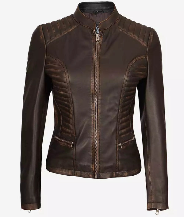 Rachel Womens Slim Fit Ruboff Brown Leather Jacket Max Jackets