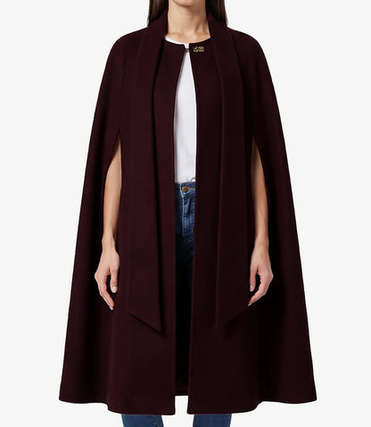 Women's Wool Blend Burgundy Cape Overcoat