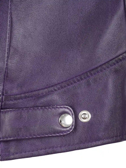 Dodge Womens Biker Style Purple Leather Jacket