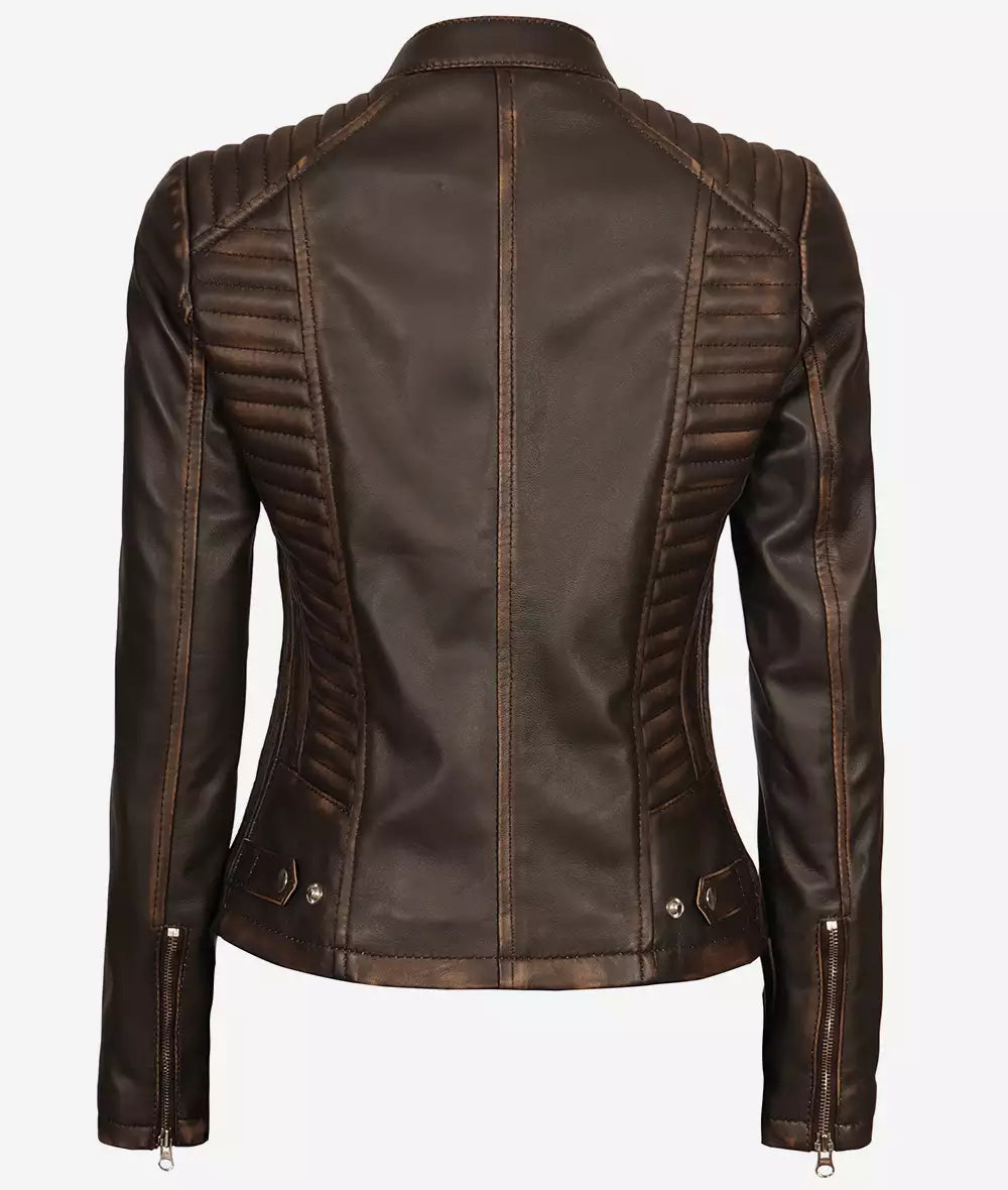 Rachel Womens Slim Fit Ruboff Brown Leather Jacket Max Jackets