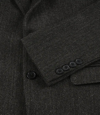 Womens Black Double Breasted Herringbone Wool Blend Blazer