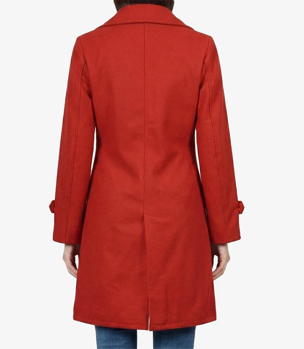 Womens Knee Length Red Wool Blend Coat