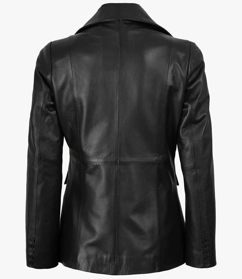 Women's Black Lambskin Single-Button Notch Lapel Blazer
