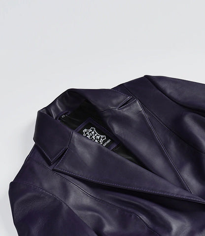 Womens Single Button Purple Waxed Leather Blazer