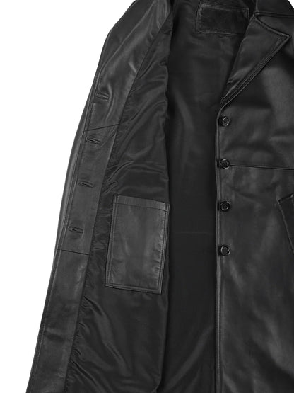 Women's 3/4 Length Black Lambskin Leather Coat