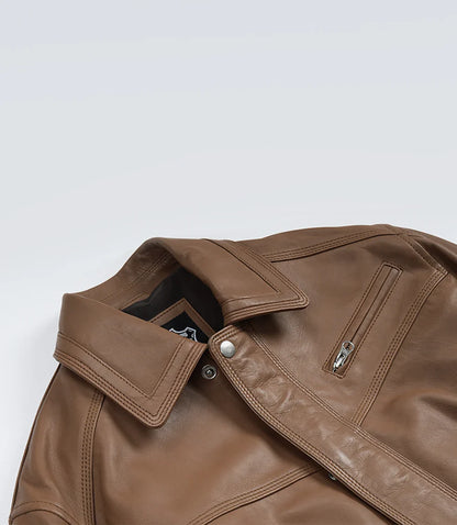 Women's Premium Leather Light Brown Bomber Jacket
