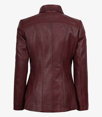 Marsha Womens Maroon Leather Car Coat