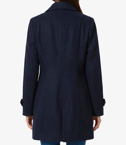 Women’s Mid Length Navy Blue Wool Coat