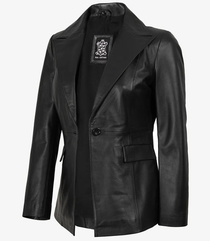 Women's Black Lambskin Single-Button Notch Lapel Blazer